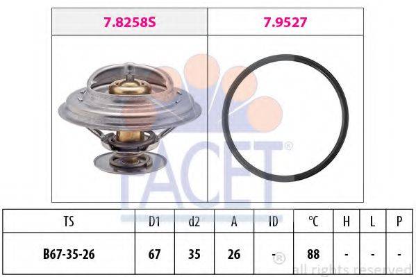 Термостат BMW 3(E30E36)5(E34) Volvo 940 1.6-2.8 87-00 (88C) з прокладкою (7.8258) Facet FACET 7.8258