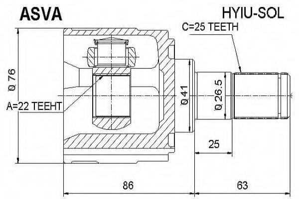 ASVA HYIUSOL Шарнірний комплект, приводний вал