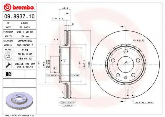 Диск гальмівний BREMBO 09.8937.10