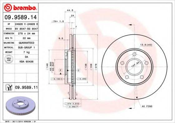 Диск гальмівний BREMBO 09.9589.14