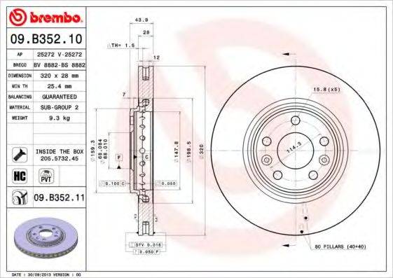 Диск гальмівний BREMBO 09.B352.11