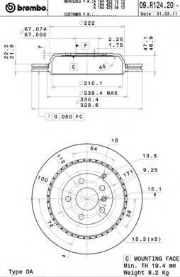 Диск гальмівний BREMBO 09.R124.21